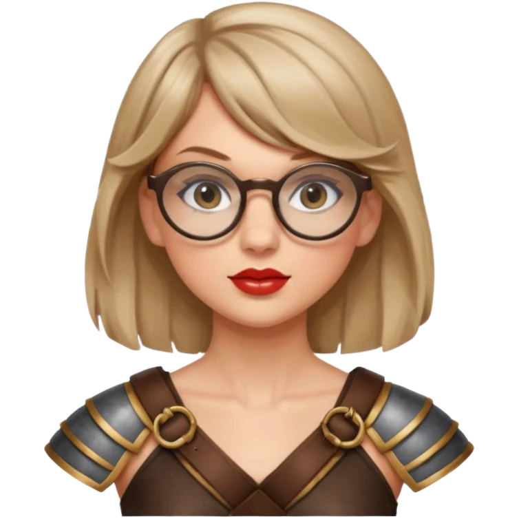 Taylor Swift, wearing gladiator cloth, big round glassed emoji