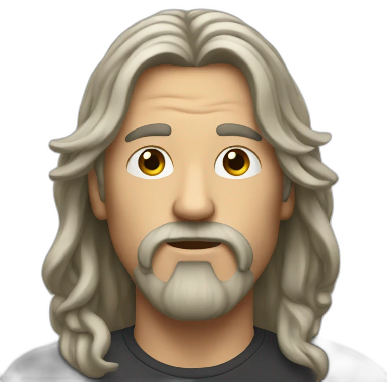 a dude with long hair and a mastash emoji