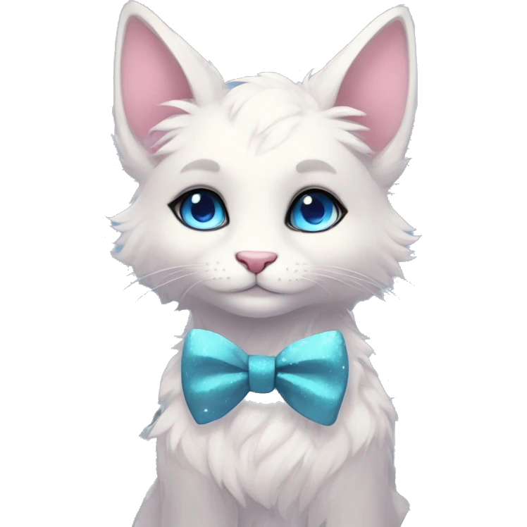 Anthro Cute Cool Kawaii gorgeous sparkly ethereal fantasy animal creature with blue eyes furry sona with flowers and bow tie beautiful aesthetic emoji