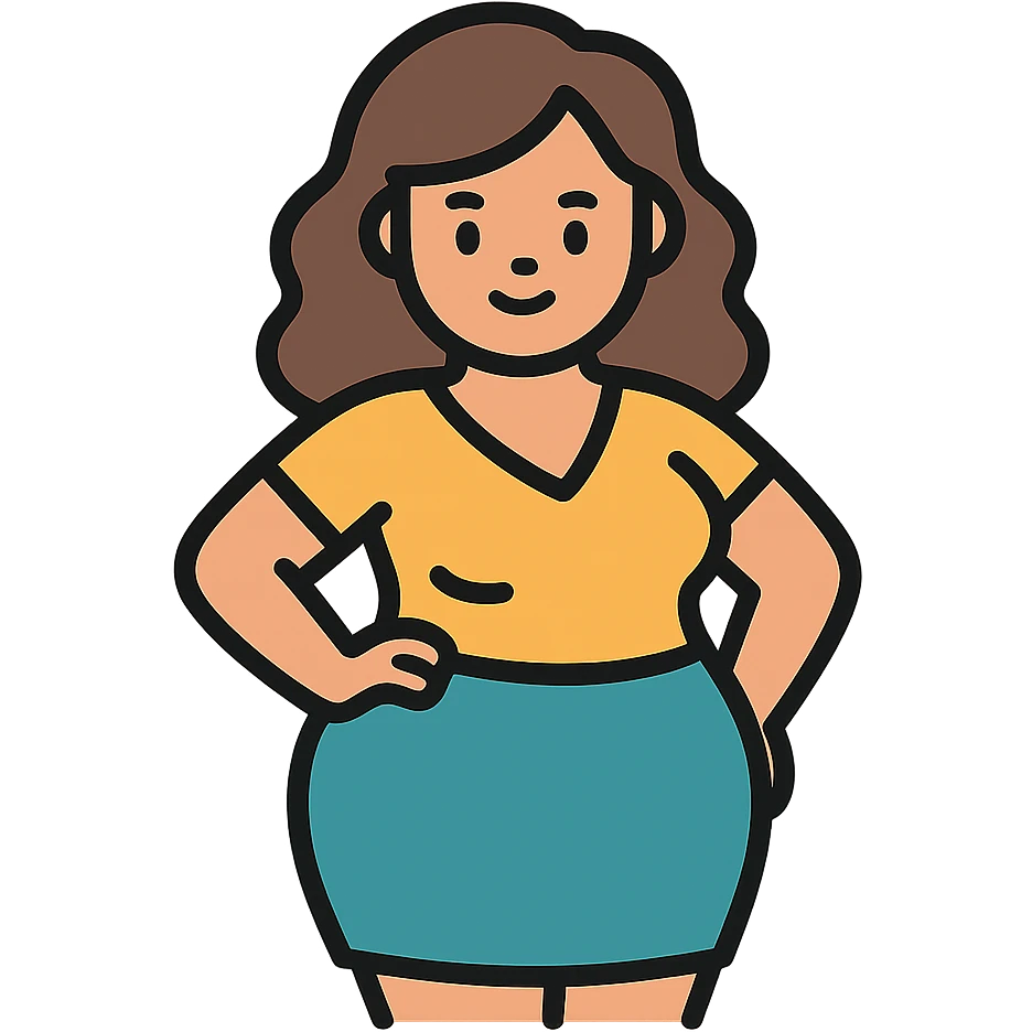 confident woman with a curvy figure, tasteful and stylized cartoon icon emoji