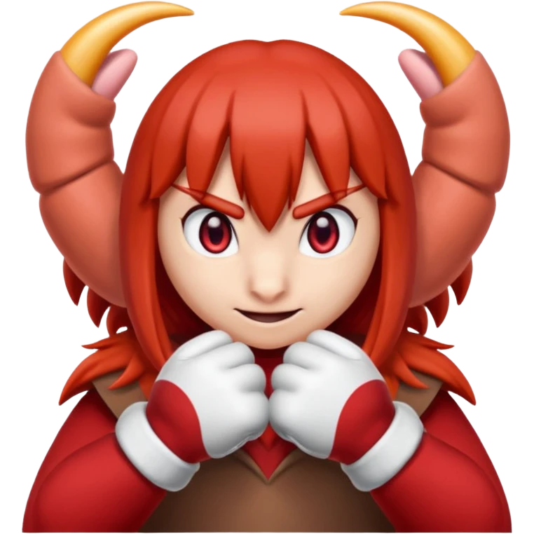 Sonic the hedgehogs friend knuckles a red animal with peach arms and white gloves he’s a echidna with red eyes and mittens with two horns on the knuckles emoji