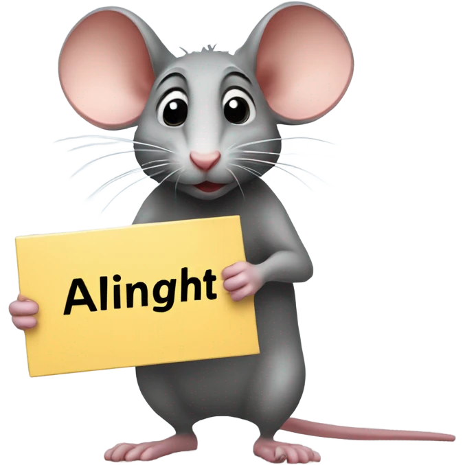 A rat holds a sign with the inscription "ALINGHT" emoji