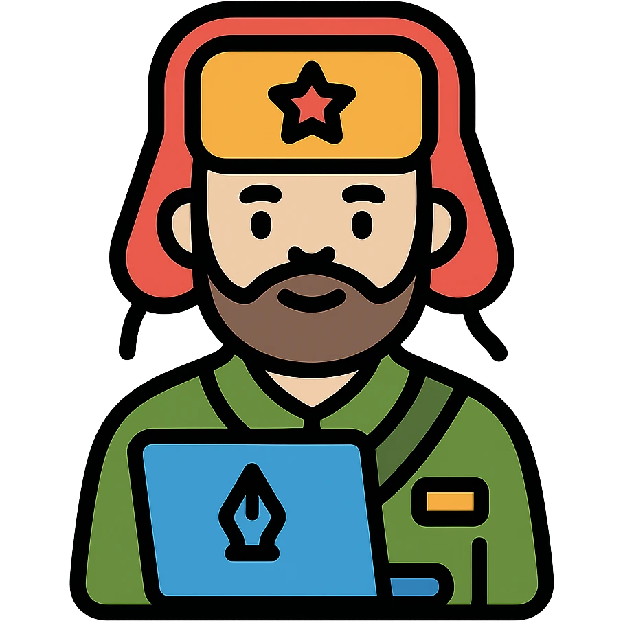 military blogger from Russian army wearing an ushanka hat emoji