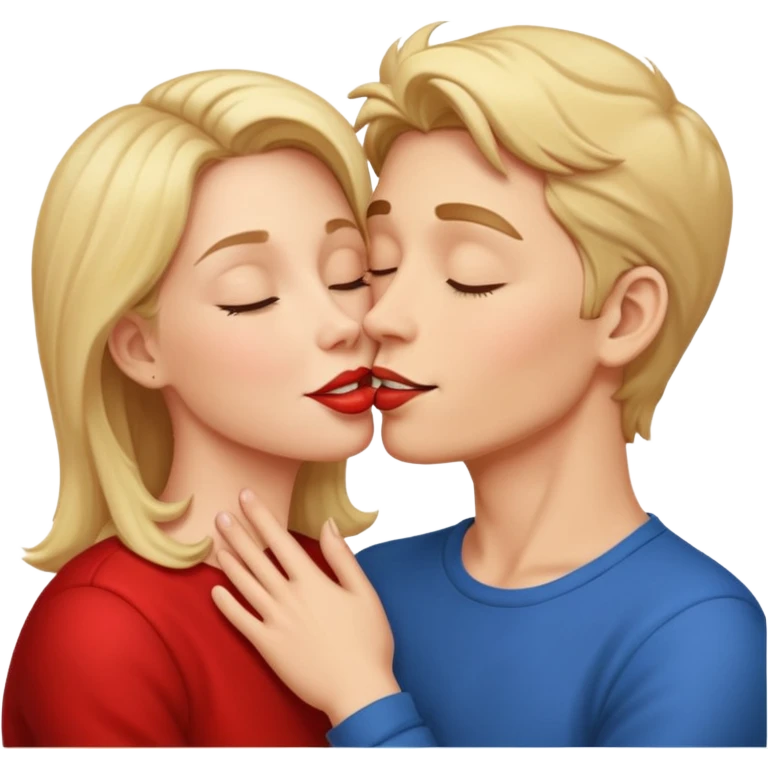 A mother and son hug and kiss passionately on the lips. emoji