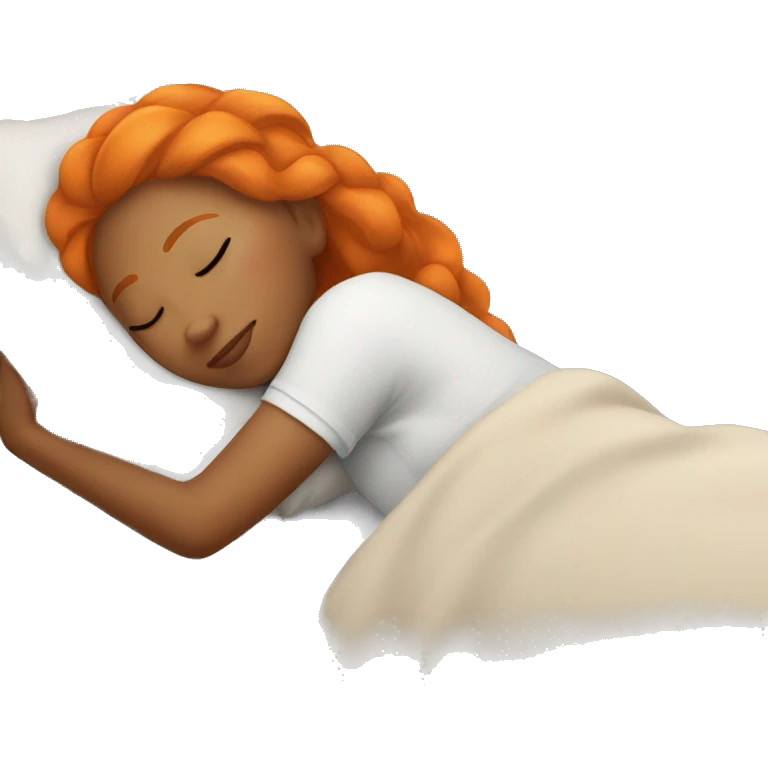 Tan girl with orange hair sleeping on pillow in bed emoji