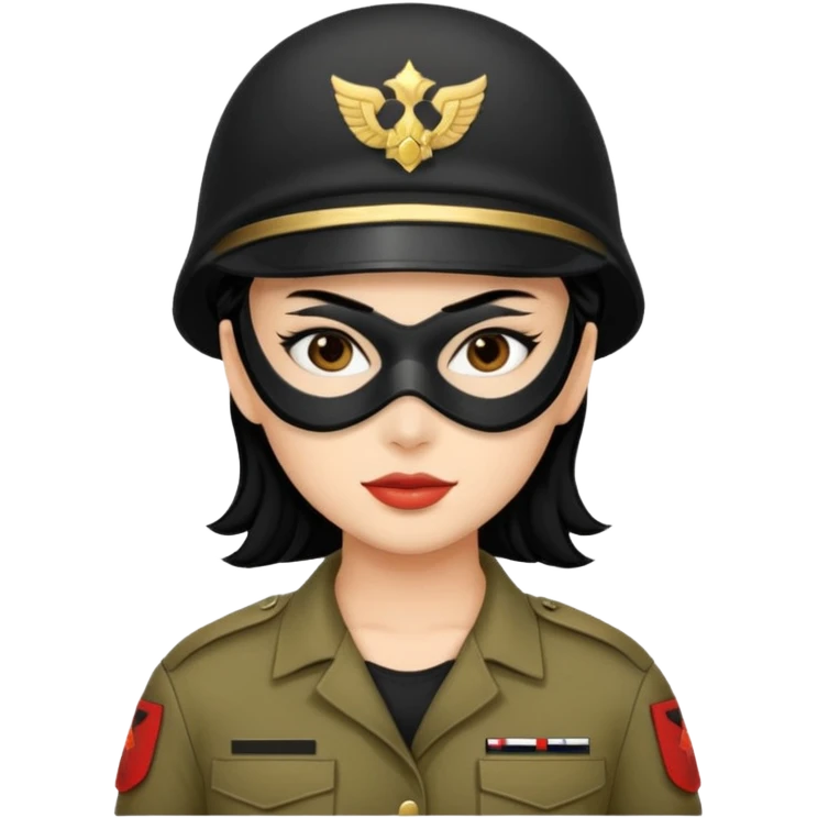 woman soldier with black hair and wearing mask emoji