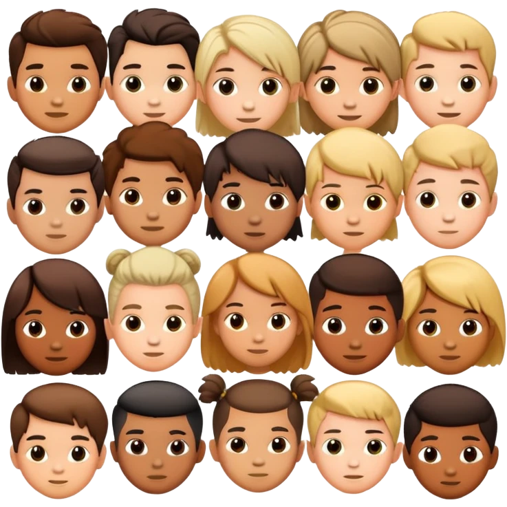 group of children's heads with various hairstyles, fun and diverse emoji