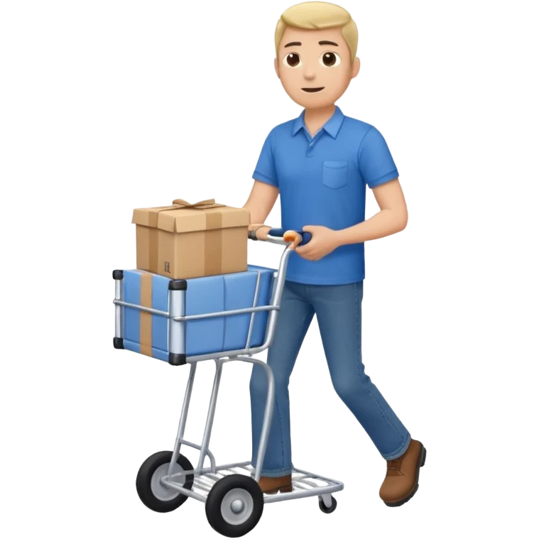 hombre llevando en un carrito un paquete de envio emoji