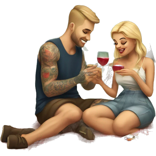 Romantic picnic date for beautiful tattooed couple emoji