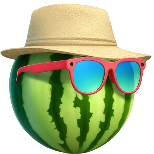 a watermelon with beach glasses and a backwards cap emoji