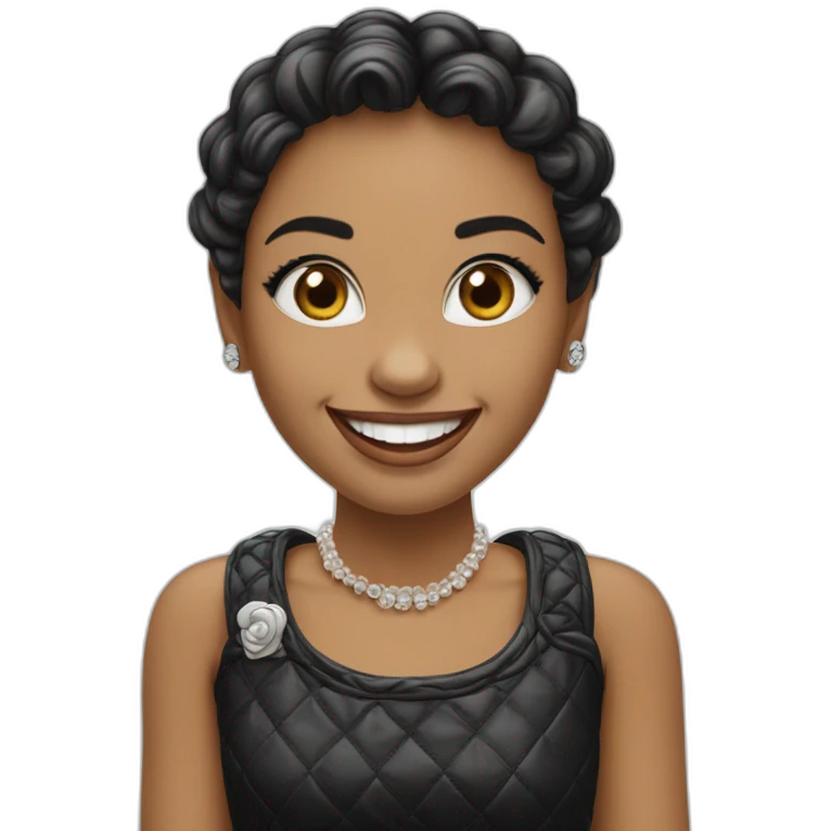 Menina cabeça preto Chanel, sorriso com aparelho dentário  emoji