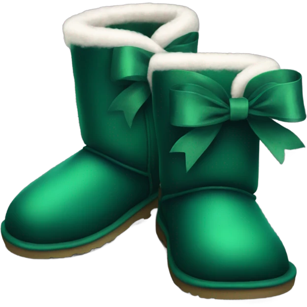 Dark green Ugg fur boots with dark green ribbon bows and silver buckle emoji