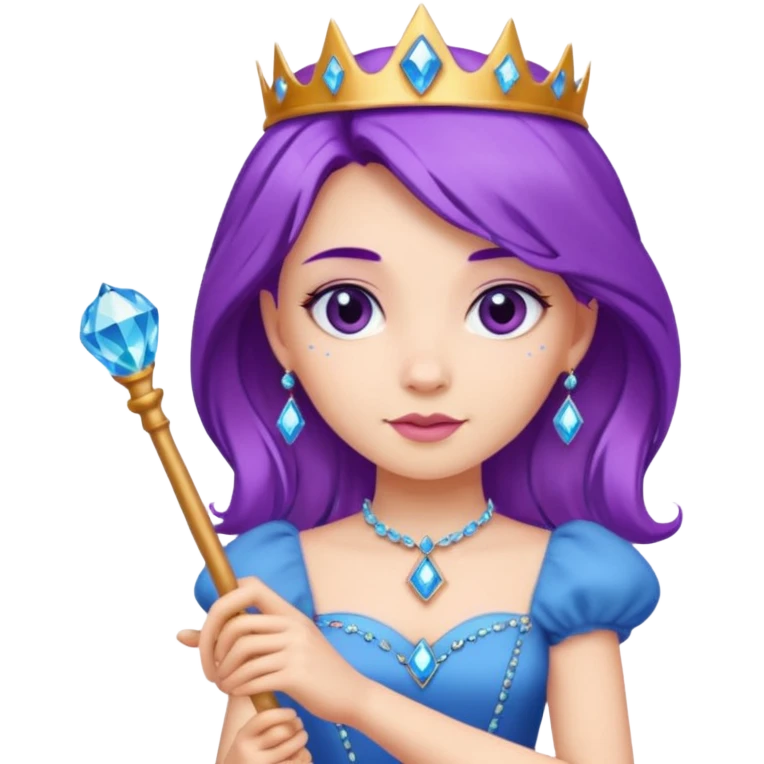 Princesses with Magic Wand in Purple Hair, blue dress emoji