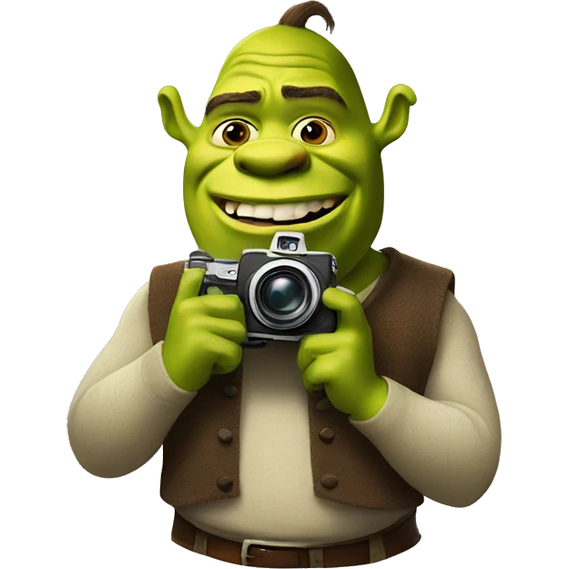 Shrek holding a camera emoji