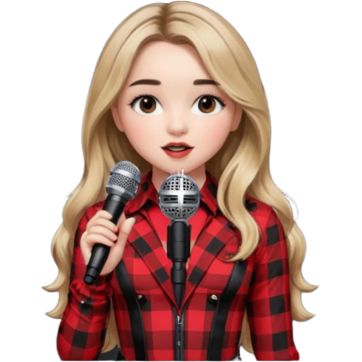 Sabrina carpenter singing at concert wearing a black and red plaid bodysuit emoji