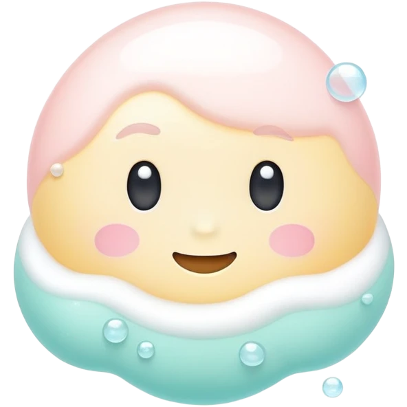 Foaming facial cleanser, minimalist, rounded, soft pastel colors, with foam bubbles emoji
