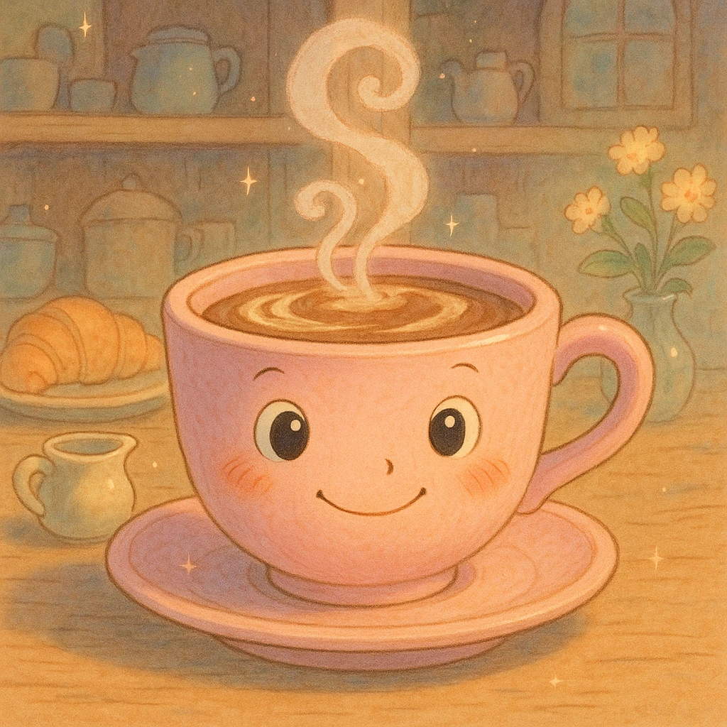 a pink mocha, cute and inviting, in Ghibli style emoji