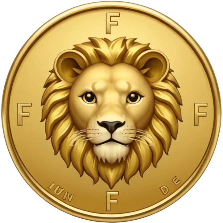 Fais un emoji de pièce d'or ronde avec l'inscription "F" dessus et un lion très détaillé gravé sur la pièce emoji