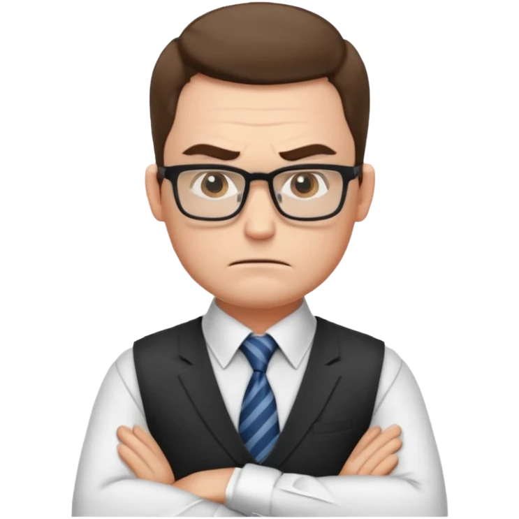 Frowns with Glasses, Strict Teacher: Man with square glasses, vest and tie, arms crossed, angry face

 emoji