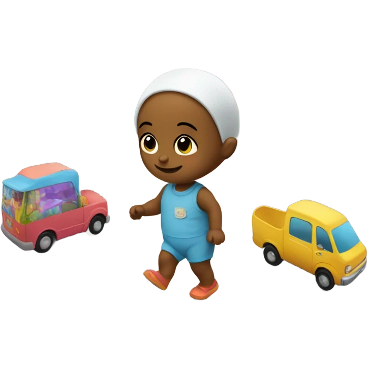 Giant baby walking through toy town emoji