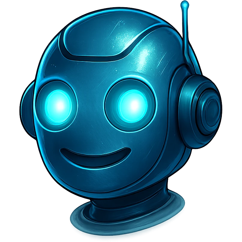friendly robot head with glowing eyes, digital style, futuristic technology theme emoji