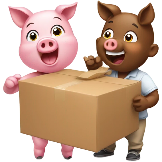Excited 1 boy pig and 1 girl pig receiving a package  emoji