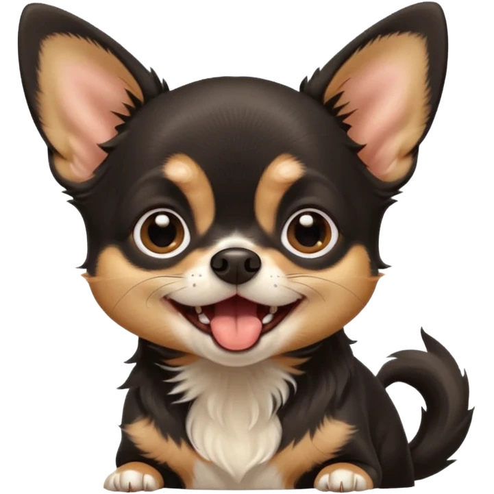 A high-resolution digital illustration of a cute black and tan chihuahua with big eyes yawning. portrait in a clean, semi-realistic style emoji