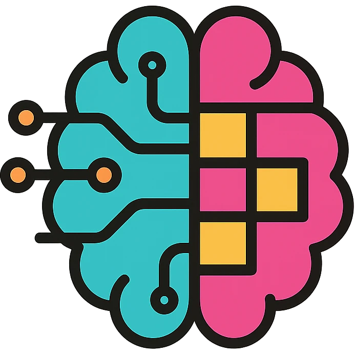 icon with a brain made of circuit lines representing AI on one side and a chessboard pattern representing strategy on the other side blending at the center in a sleek minimal style emoji