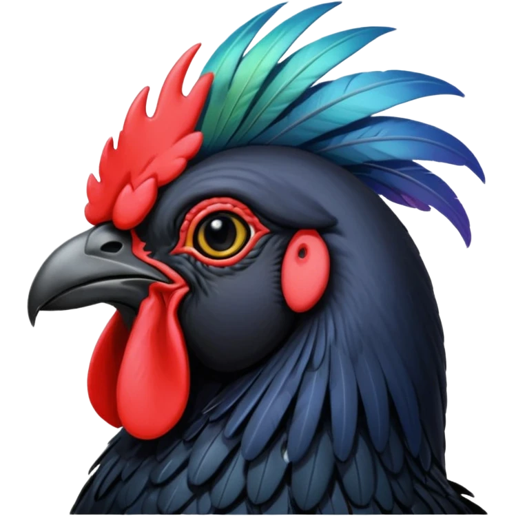 Ayam cemani rooster with black wattle black beak black comb black emoji