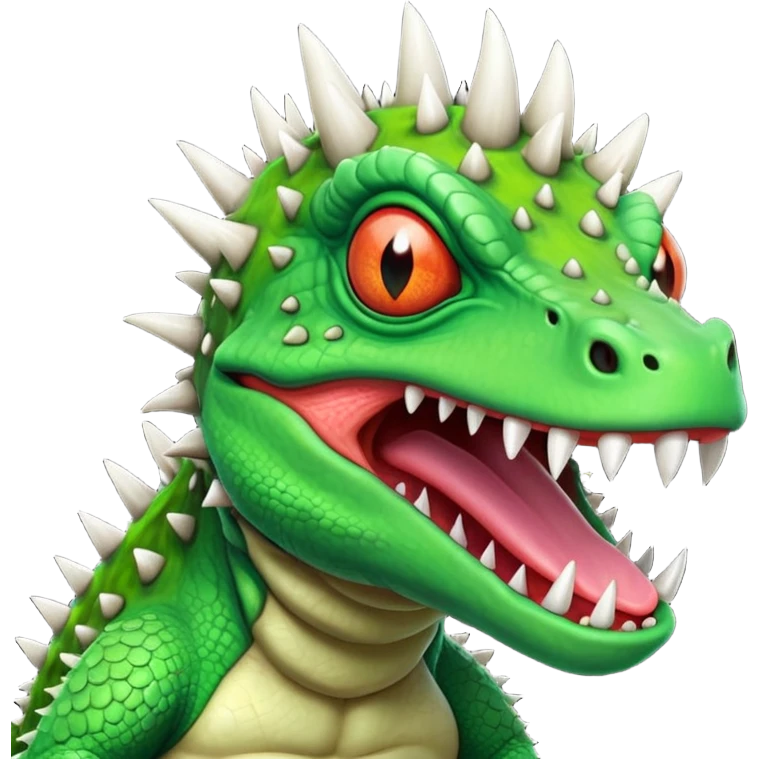 poisonous mushroom reptile monster portrait, head and shoulders only, lizard-like face, spiky mushroom growths, toxic green glow, creepy tongue, fantasy animal vibe, 3D cartoon, mobile game icon style, clean background, no text, no watermark

 emoji