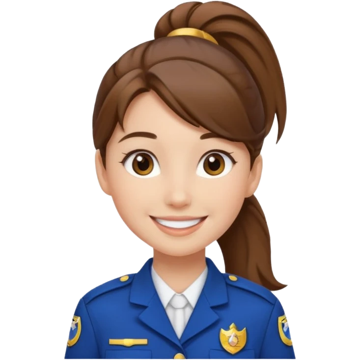Young Female: ponytail brown haiir, wearing uniform, white skin emoji