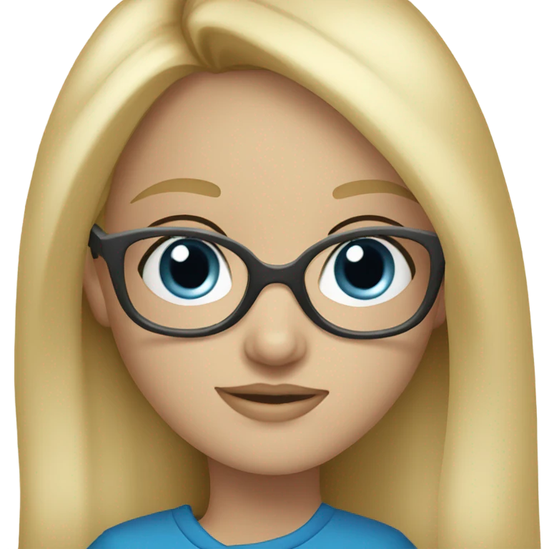 A blonde girl with blue eyes wearing glasses emoji