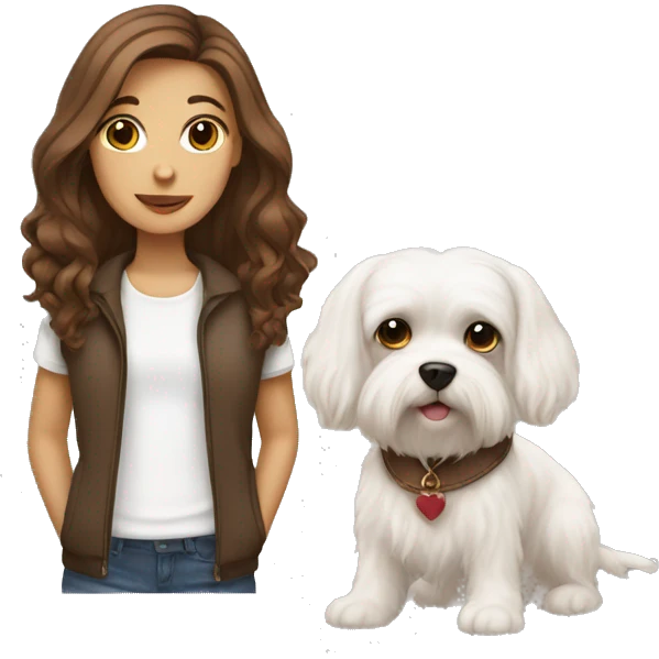 Girl with maltese dog with brown hair emoji