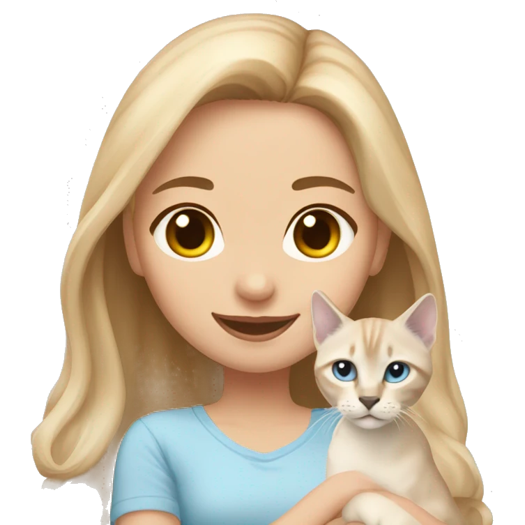 Girl with light ginger hair with her lynx point Siamese kitten emoji