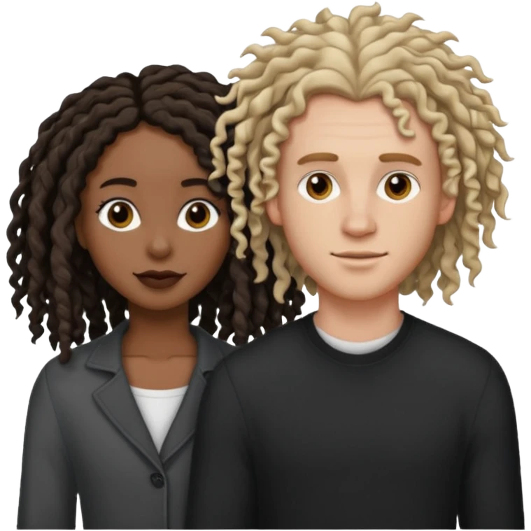 White boyfriend with medium wavy to curly hair with a black girlfriend with shoulder length thin curly dreadlocks emoji