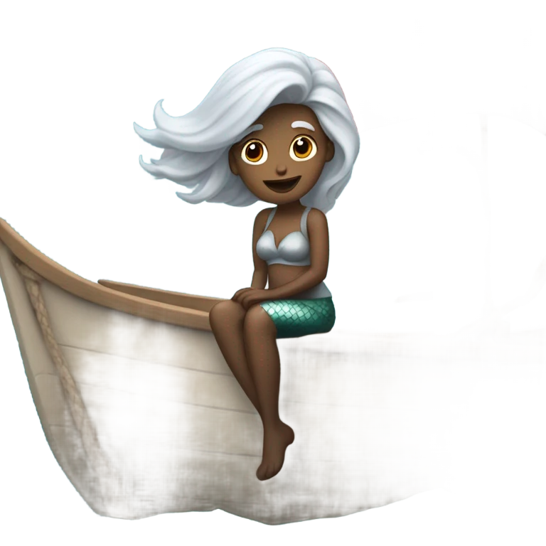 Silver-haired mermaid on a sailboat emoji