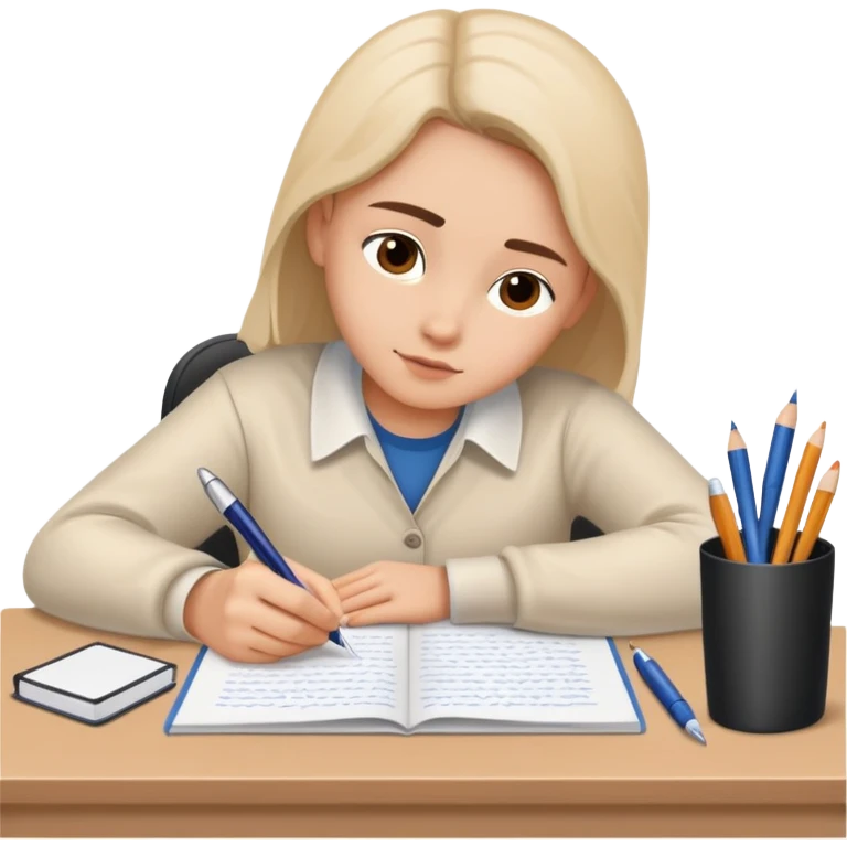 Person at desk writing an essay that begins with "Dear God" emoji