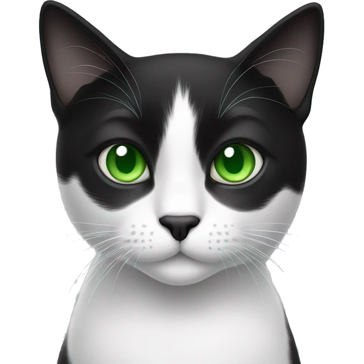 Black and white cat with green eyes emoji