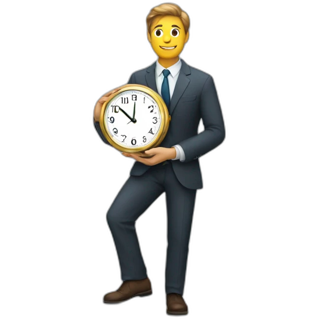 a man in a suit holding a clock in his right hand emoji