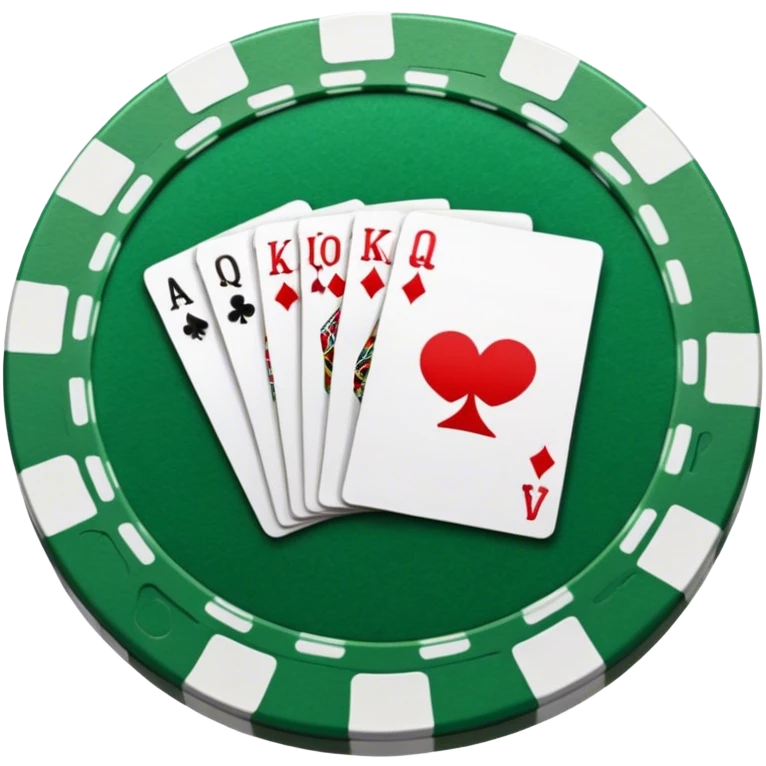 A photorealistic icon featuring playing cards and a stack of poker chips on a green felt table. Bright, detailed design with realistic textures and lighting. Transparent background, clearly symbolizing card games and strategy. emoji