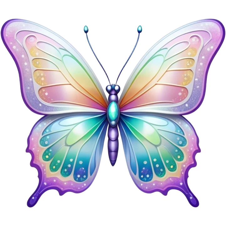 Pastel sparkly white glittery iridescent rainbow transparent butterfly with detailed intricate patterns emoji