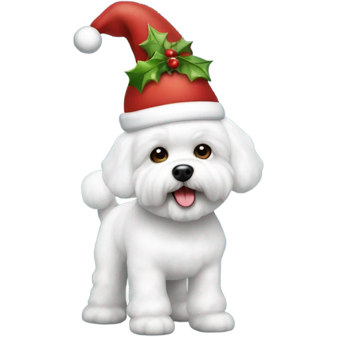 Bichon frise dog in a Christmas hat  emoji