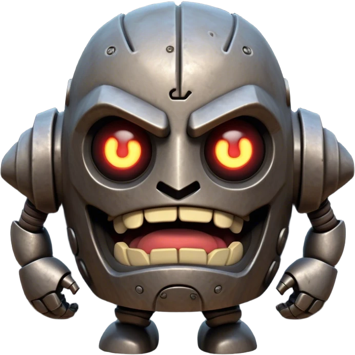 Cinematic Comical Mighty Iron Golem Portrait Emoji Head tilted dramatically with an exaggeratedly amused expression, featuring a bulky, armored form with a slightly lopsided stance, ancient runes flickering erratically, and one massive, jointed hand raised in a slow, deliberate wave. Wide, expressive glowing eyes give it an almost humorous, puzzled look, as if it’s contemplating something far beyond mortal understanding. Rendered with detailed metallic textures and deep, dynamic lighting, high shine, dramatic yet whimsical, styled with a hint of unexpected charm, soft glowing outline, capturing the essence of an endearing yet colossal guardian that looks ready to crack an impossibly slow, earth-shaking joke! emoji
