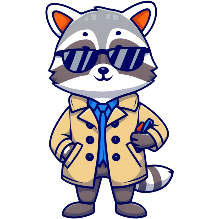 Raccoon in a trench coat and sunglasses holding a blank sign   emoji