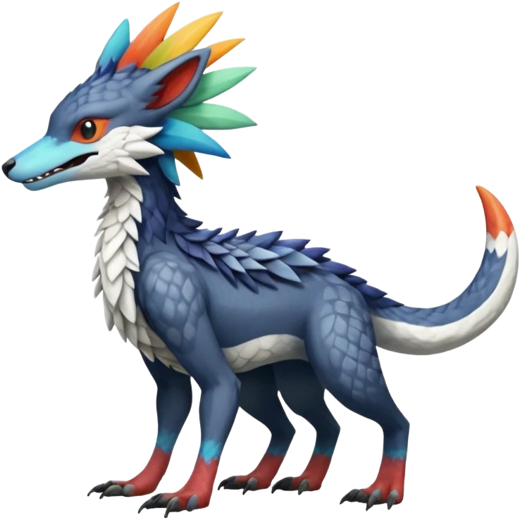 Colorful Fruity Warm-colored Tropical Exotic Vernid-Sergal-Trico-Silvally-Nargacuga-fusion-hybrid-animal-creature, full body emoji