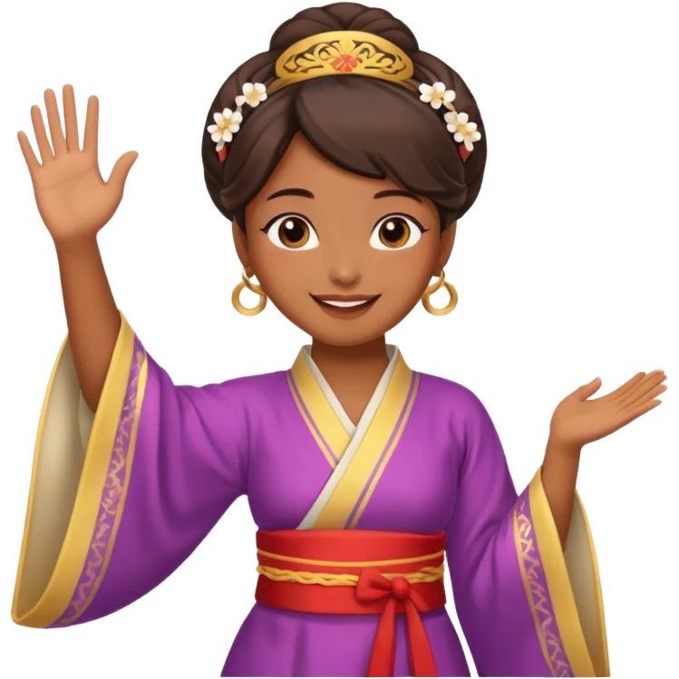 sexy brown skin girl in hanfu clothes waving to greet emoji