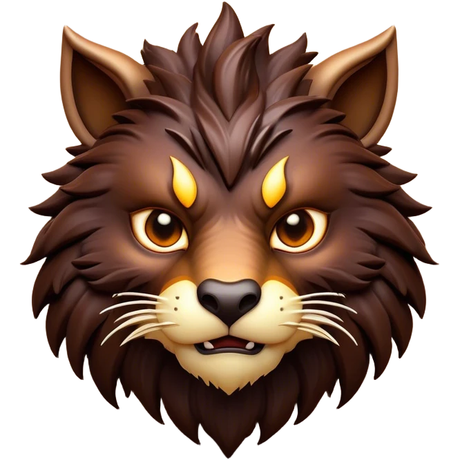 Clash of Clans aesthetic: Cinematic fierce Beast Emoji, rendered in a 3D vector-style similar to standard emojis with minimal shading and bold, simplified shapes. A compact, isometric mythical creature with wild, majestic features and fierce yet endearing eyes, softly glowing with a primal enchanted charm. Simplified yet unmistakably iconic, highly detailed and consistent, glowing with a soft radiant shine and high polish. Stylized with a touch of mythical wildness and a soft glowing outline, capturing the essence of a legendary beast with a friendly, playful allure! emoji