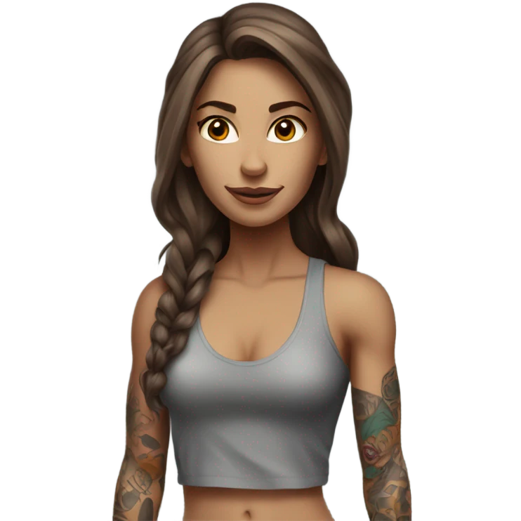 Beautiful tattooed woman long brown hair rock climbing emoji