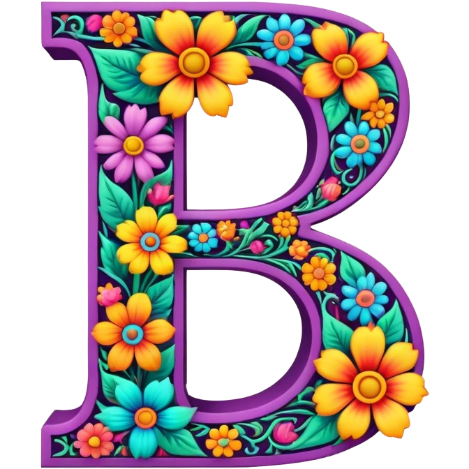 3D, gothic style psychedelic colored capital Letter “D” with hippie style flower border emoji
