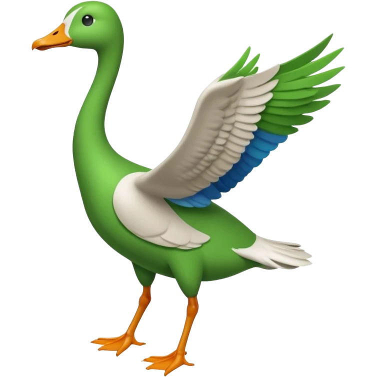 Emoji of a running goose with a very long neck and two legs. Use the shape of 🪿 but color the entire goose bright green (#39C700). Make sure the neck, body, wings, and legs are fully green, like a white goose dyed completely green, with no white parts. emoji
